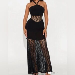 Black lace long maxi dress M